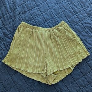 Plissé Silk Green Shorts
